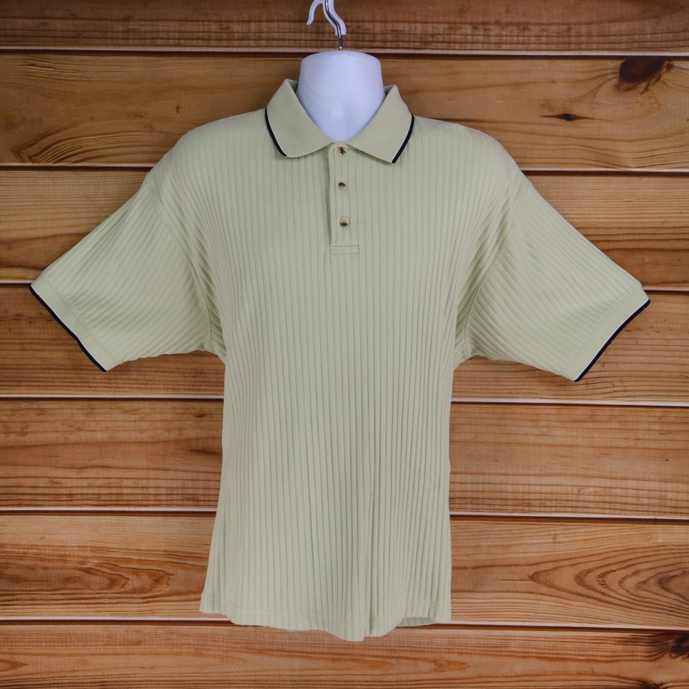 Naturalife Polo Golf Shirt Mens Size XL Yellow/Green 100% Cotton Ribbed Comfort‎